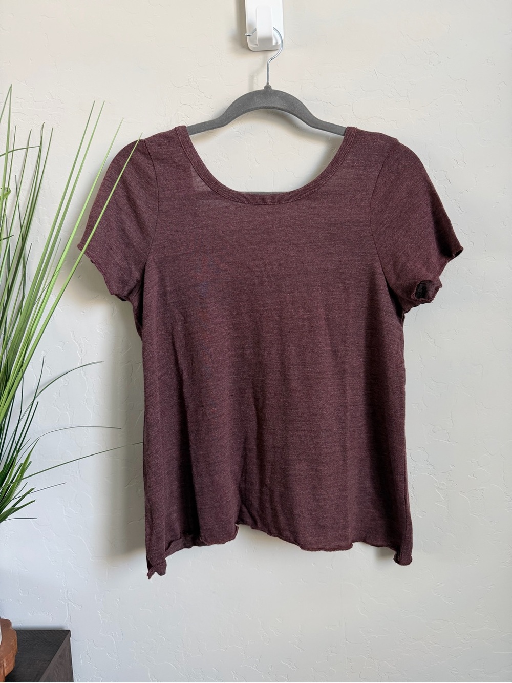 Chaser Dark Ruby Scoop Neck Burnout Tee Medium NWT Soft Knit Top